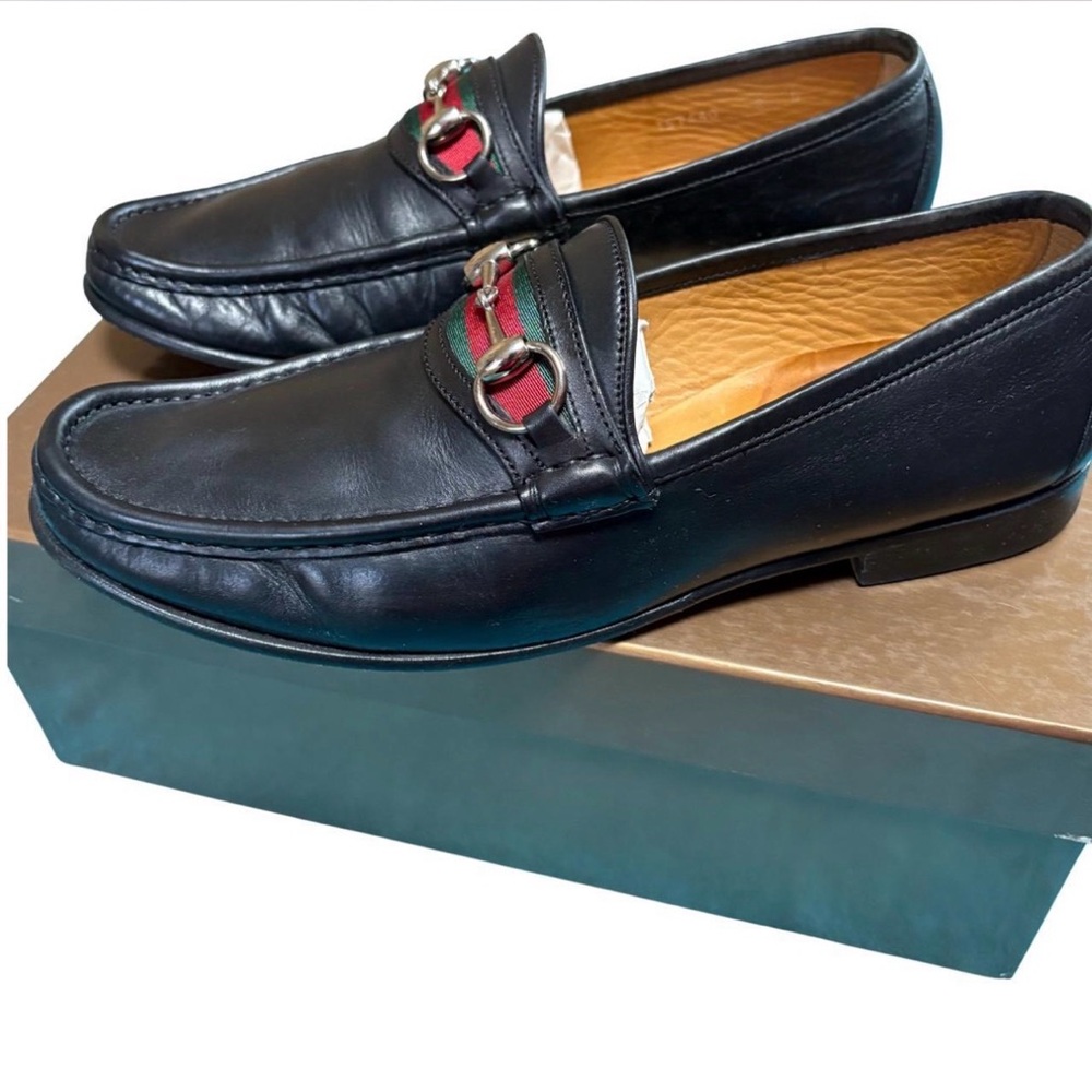 Gucci Black Leather Loafers with Red Accents